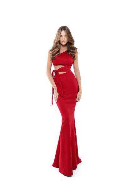 Tarik Ediz, Tarik Ediz - Asymmetrical Tie-Waist Cutout Mermaid Gown 50526
