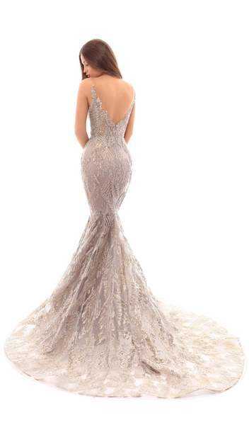 Tarik Ediz, Tarik Ediz - Embellished Illusion Neck Mermaid Gown With Train 93651 - 1 pc Vision In Size 8 Available
