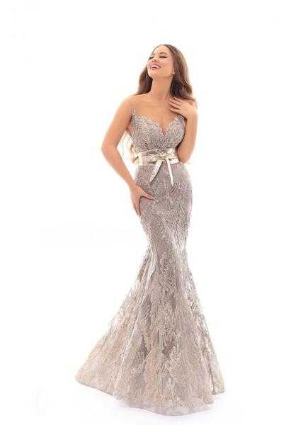 Tarik Ediz, Tarik Ediz - Embellished Illusion Neck Mermaid Gown With Train 93651 - 1 pc Vision In Size 8 Available