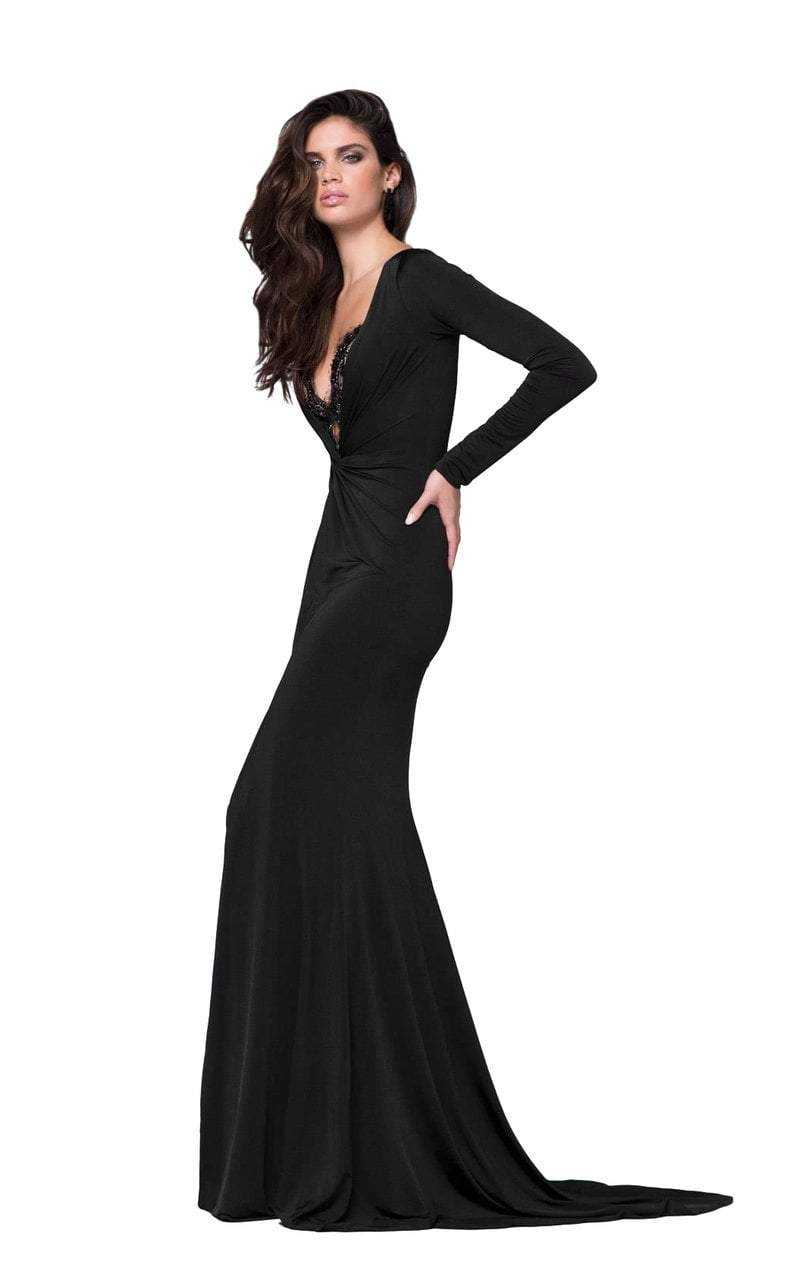 Tarik Ediz, Tarik Ediz - Slim Long Sleeve V Neck Twist Dress 50017 - 1 pc Red in Size 6 Available