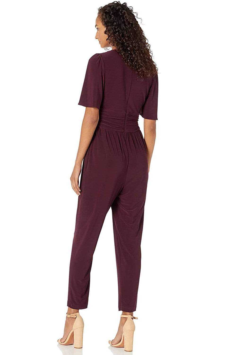 Taylor, Taylor - 1564M Short Sleeve Ruched Tapering Jumpsuit