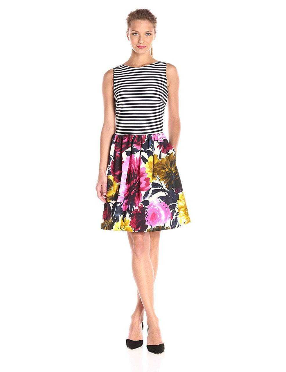 Taylor, Taylor - Stripe and Floral Print  A-line Dress 5997M