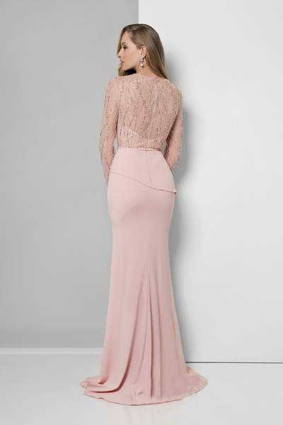 Terani Couture, Terani Couture - 1611M0635 Long Sleeve Wrap Trumpet Skirt Gown