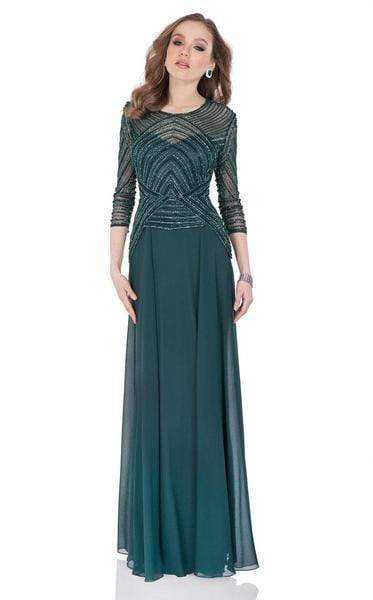 Terani Couture, Terani Couture - 1623M1860 Quarter Sleeve Shimmering Long Gown - 1 pc Hunter Green In Size 10 Available