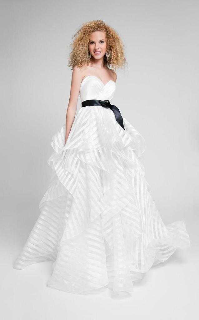 Terani Couture, Terani Couture - 1711P2246 Sheer Striped Sweetheart Ballgown  - 1 pc Black White In Size 0 Available