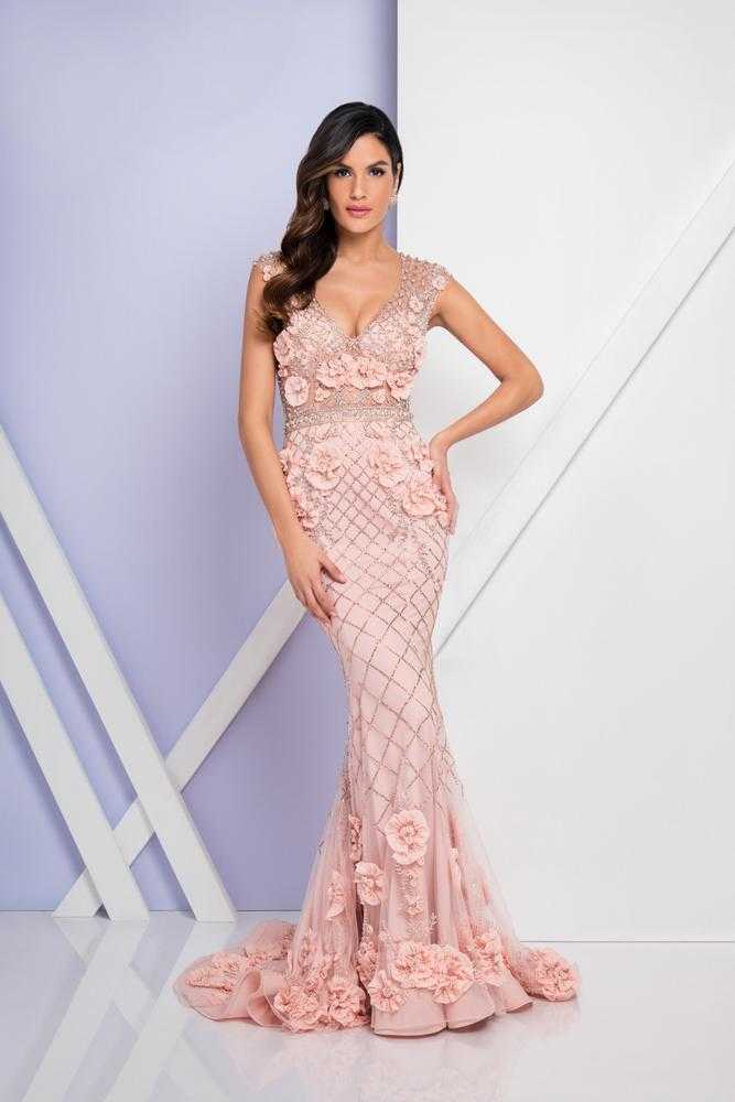 Terani Couture, Terani Couture - 1722GL4488 Beaded Floral Applique Evening Dress