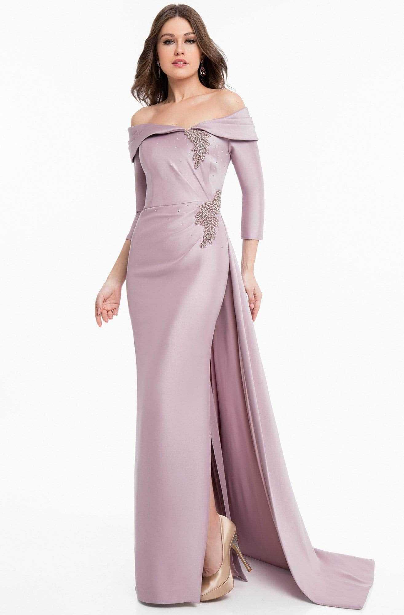 Terani Couture, Terani Couture 1821M7550 - Off Shoulder Evening Gown with Sash