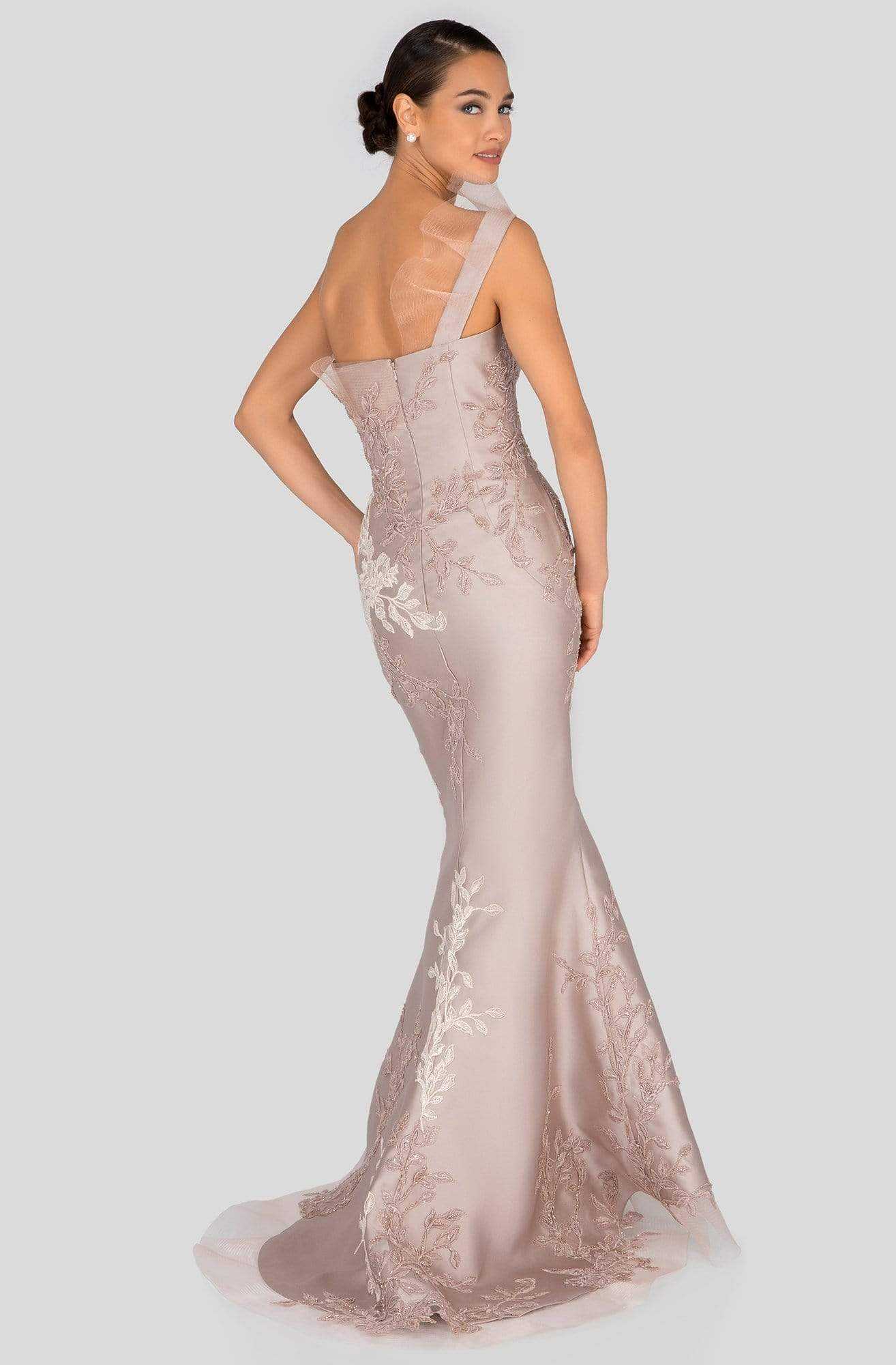 Terani Couture, Terani Couture - 1911E9095 Embroidered Asymmetric Neck Mermaid Gown
