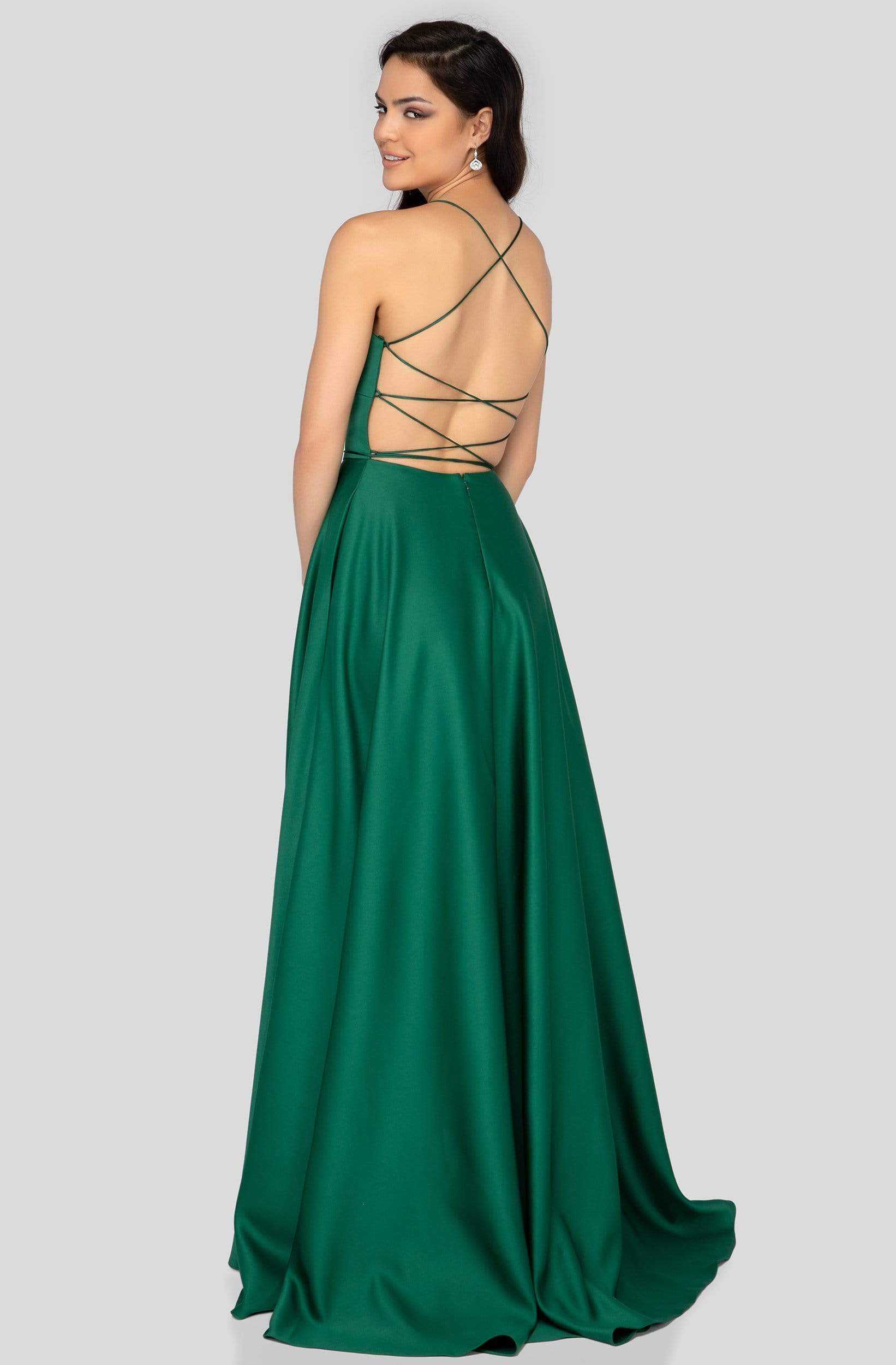 Terani Couture, Terani Couture - 1911P8178 Strappy Open Back Matte Satin Gown