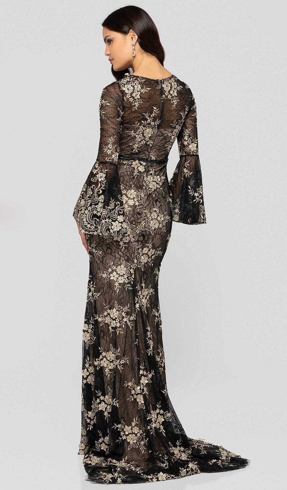 Terani Couture, Terani Couture - 1913E9257 Lace Long Bell Sleeve Trumpet Dress
