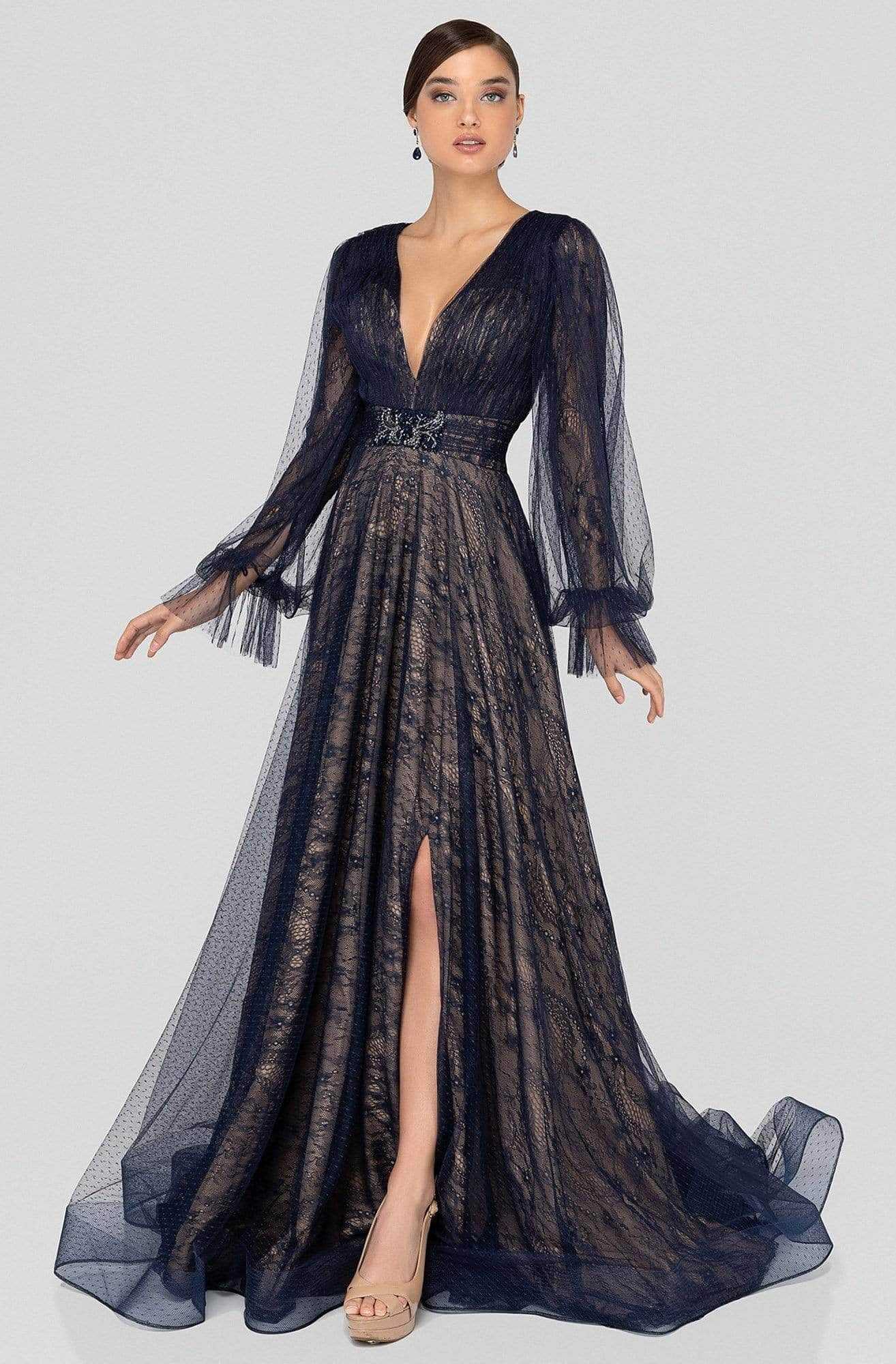 Terani Couture, Terani Couture - 1913M9414 Lace V-neck A-line Dress