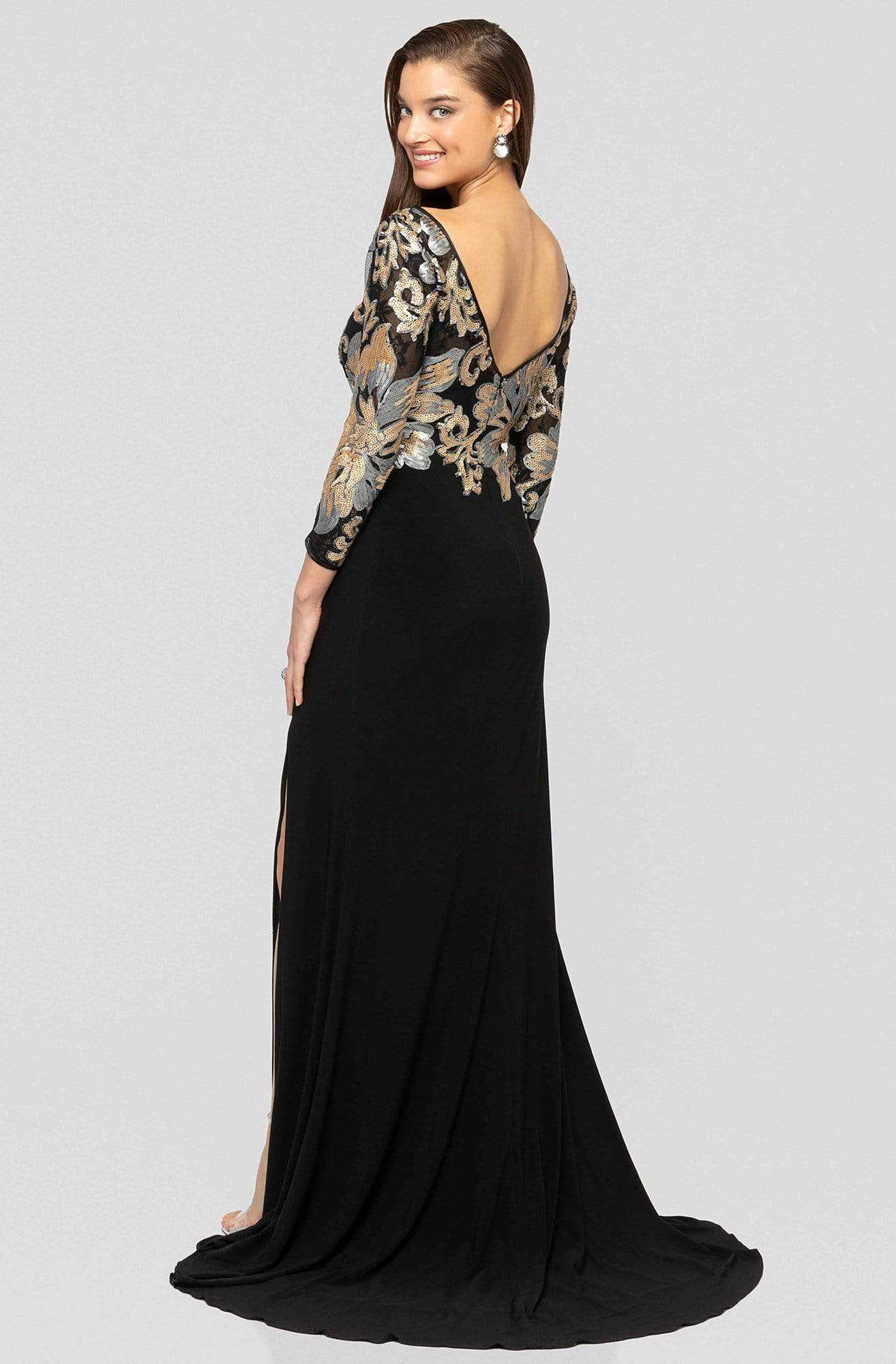 Terani Couture, Terani Couture - 1913M9437 Embellished Bateau Sheath Dress With Slit