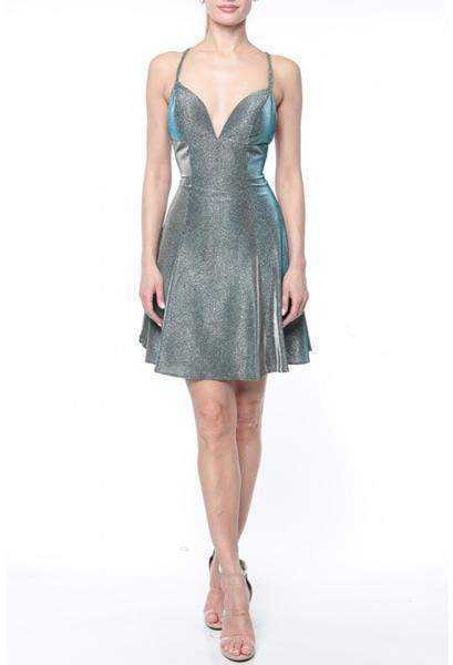 Terani Couture, Terani Couture - 1921H0336 Short Braid-Strapped Glitter A-Line Dress