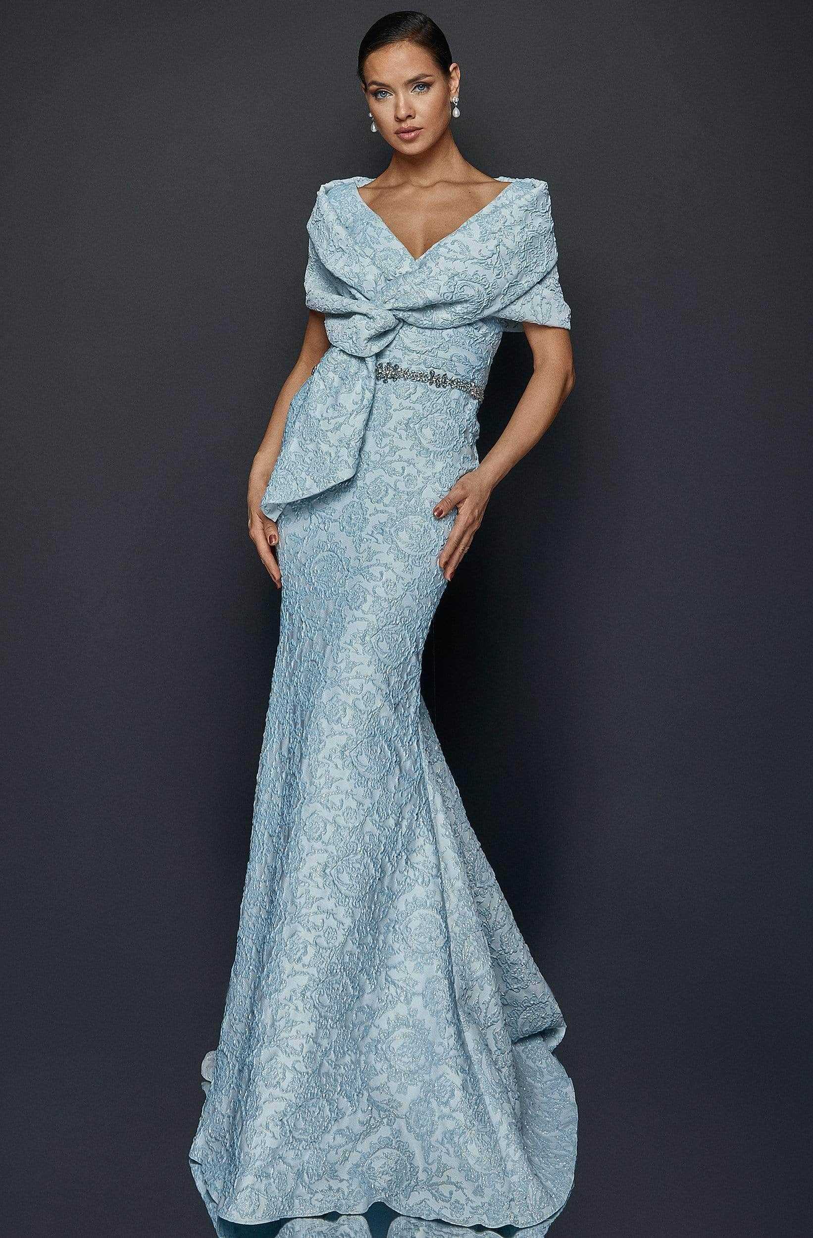 Terani Couture, Terani Couture - 1921M0726 Sleeveless Bateau with Shawl Trumpet Dress