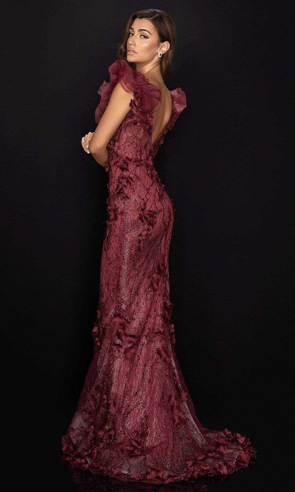 Terani Couture, Terani Couture - 2011E2060 Appliqued Plunging V-Neck Dress