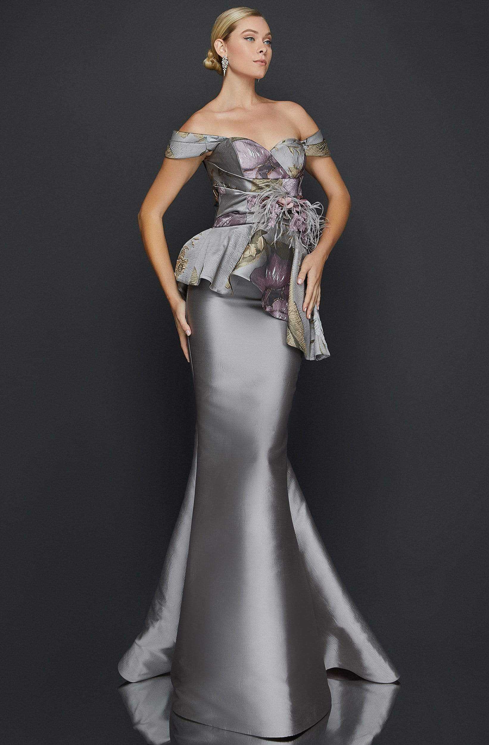 Terani Couture, Terani Couture - 2011E2425 Floral Print Off-Shoulder Mermaid Dress