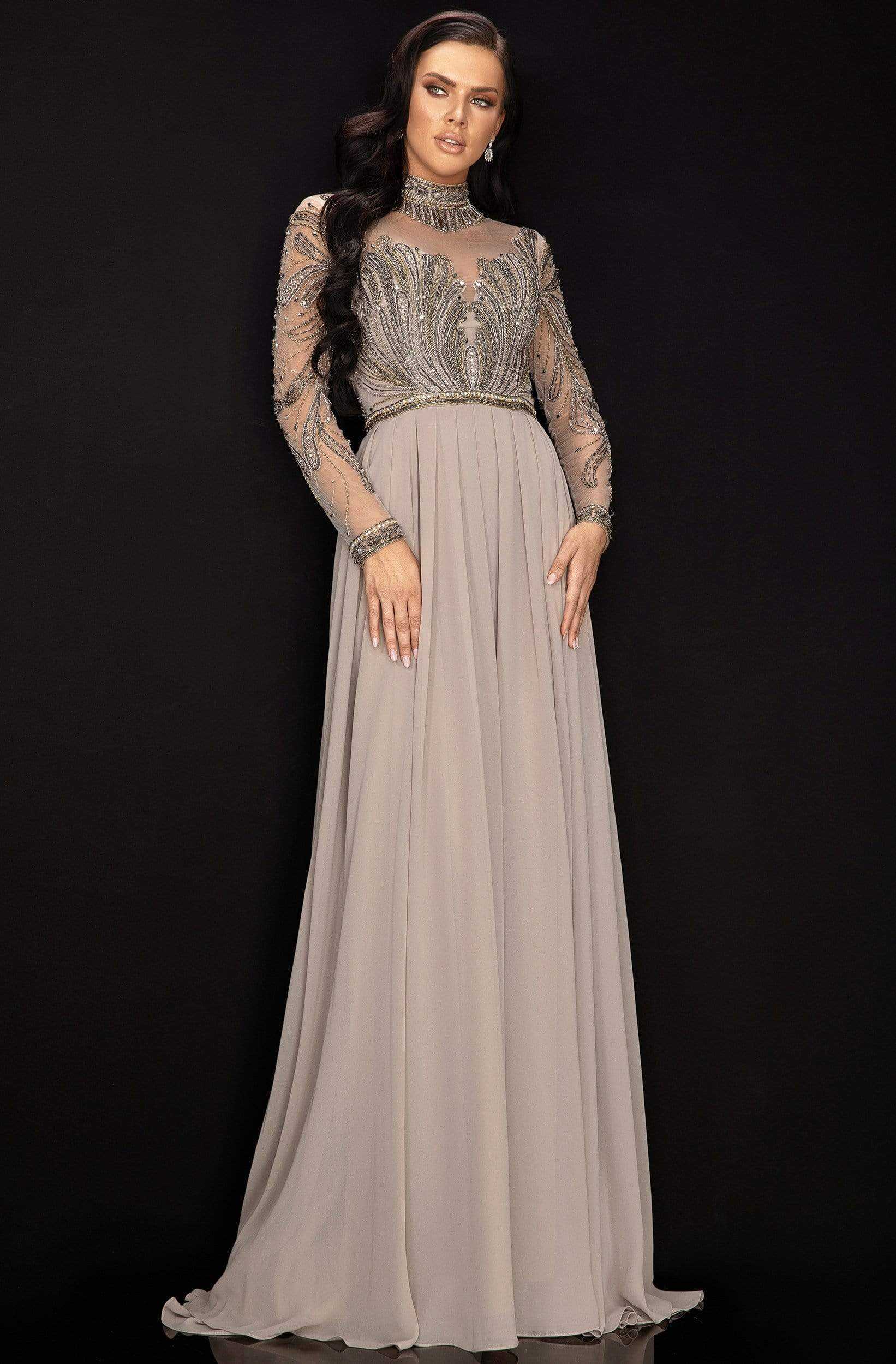 Terani Couture, Terani Couture - 2011M2126 Embellished Long Sleeve High A-line Dress