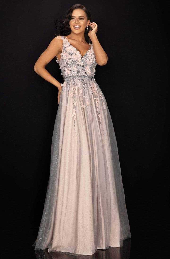 Terani Couture, Terani Couture - 2011P1207 Embellished Sleeveless Prom Dress - 1 pc Silver Blush In Size 12 Available