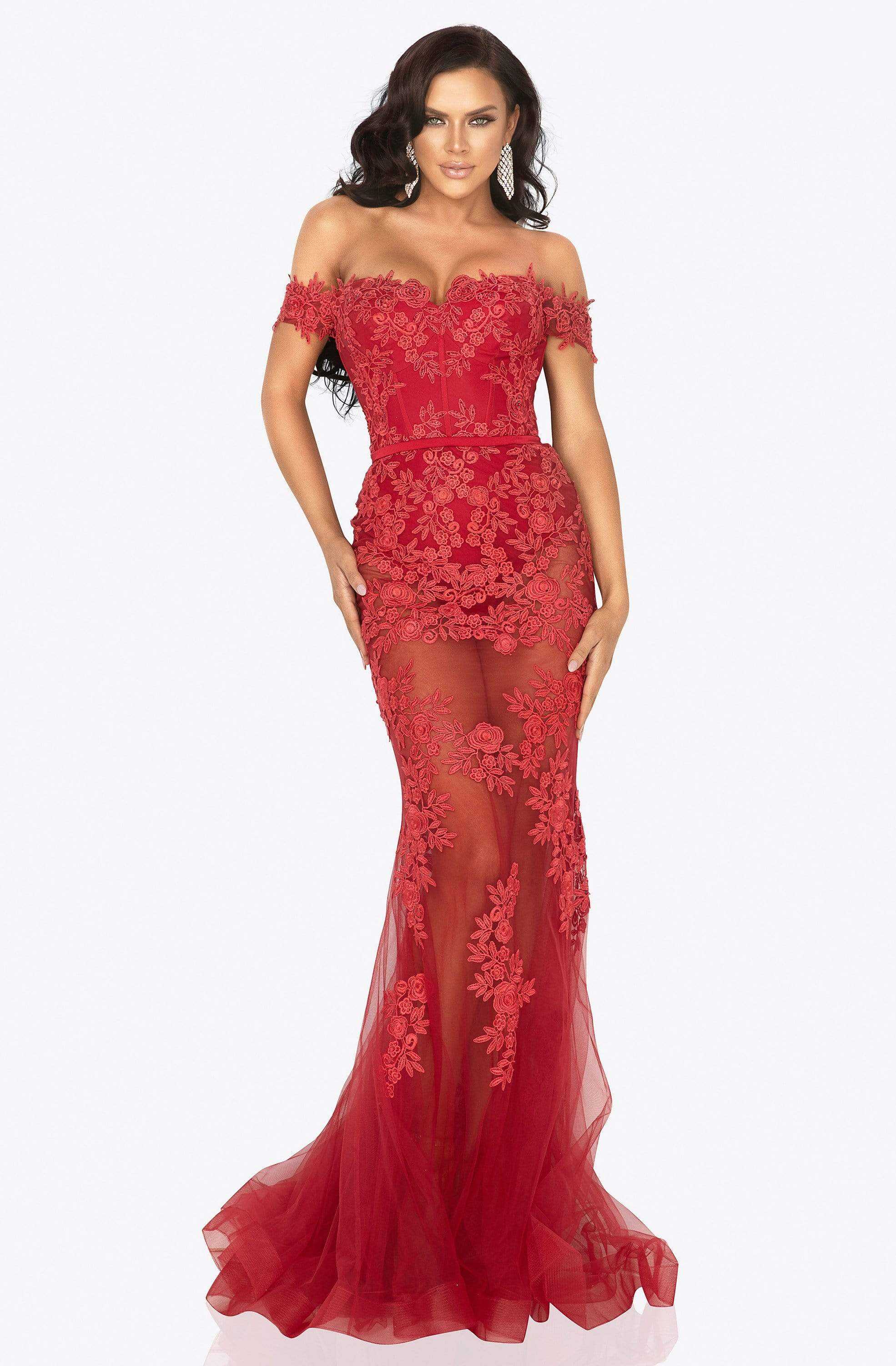 Terani Couture, Terani Couture - 2012P1471 Floral Embroidered Off-Shoulder Dress