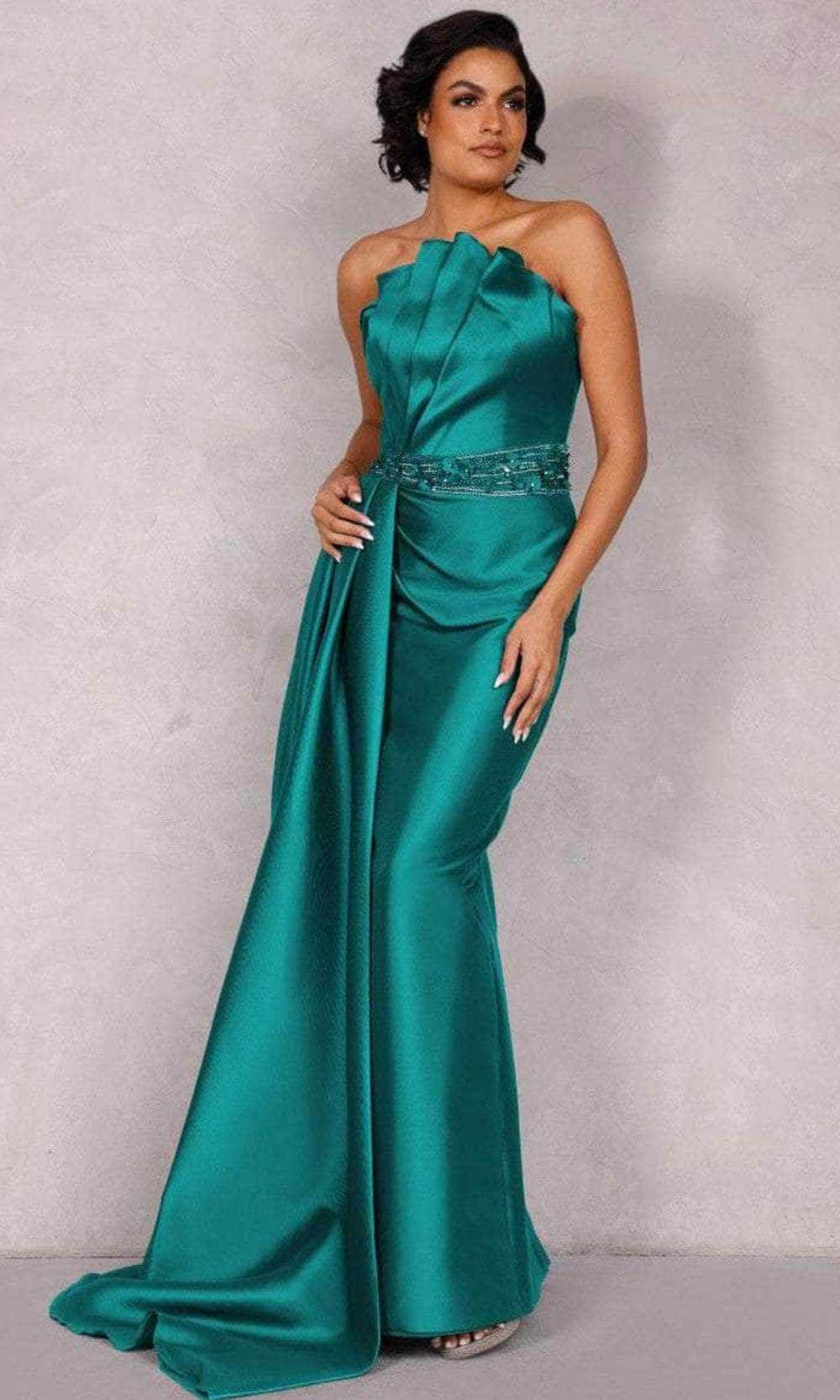 Terani Couture, Terani Couture 2021E2784 - Strapless Cascade Sheath Evening Dress
