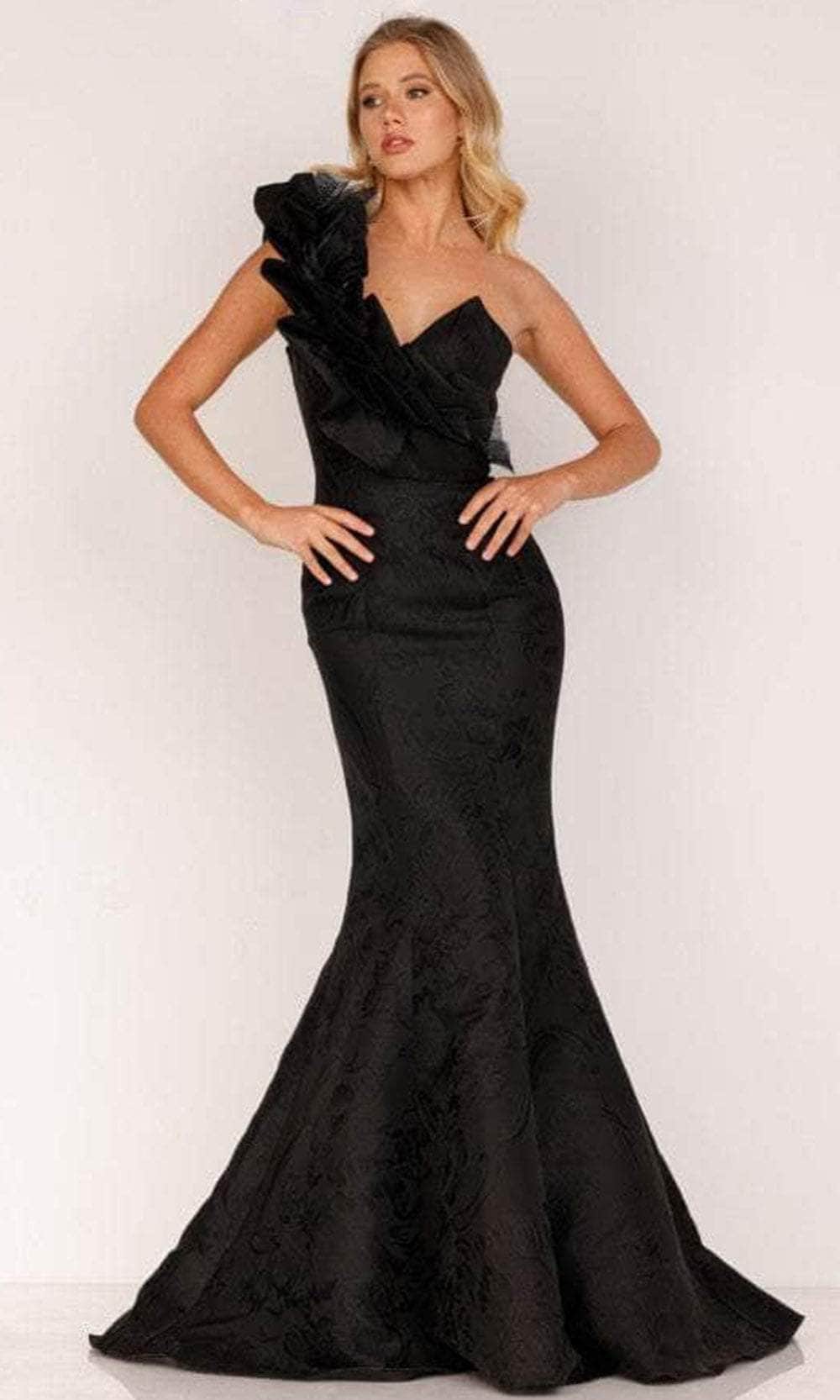 Terani Couture, Terani Couture 2021E2795 - Ruffled One Shoulder Evening Gown