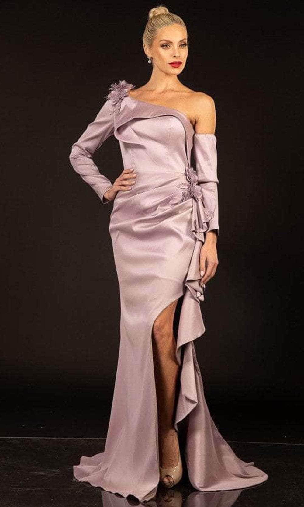 Terani Couture, Terani Couture 2021E2831 - Asymmetric Ruffle Drape Evening Gown