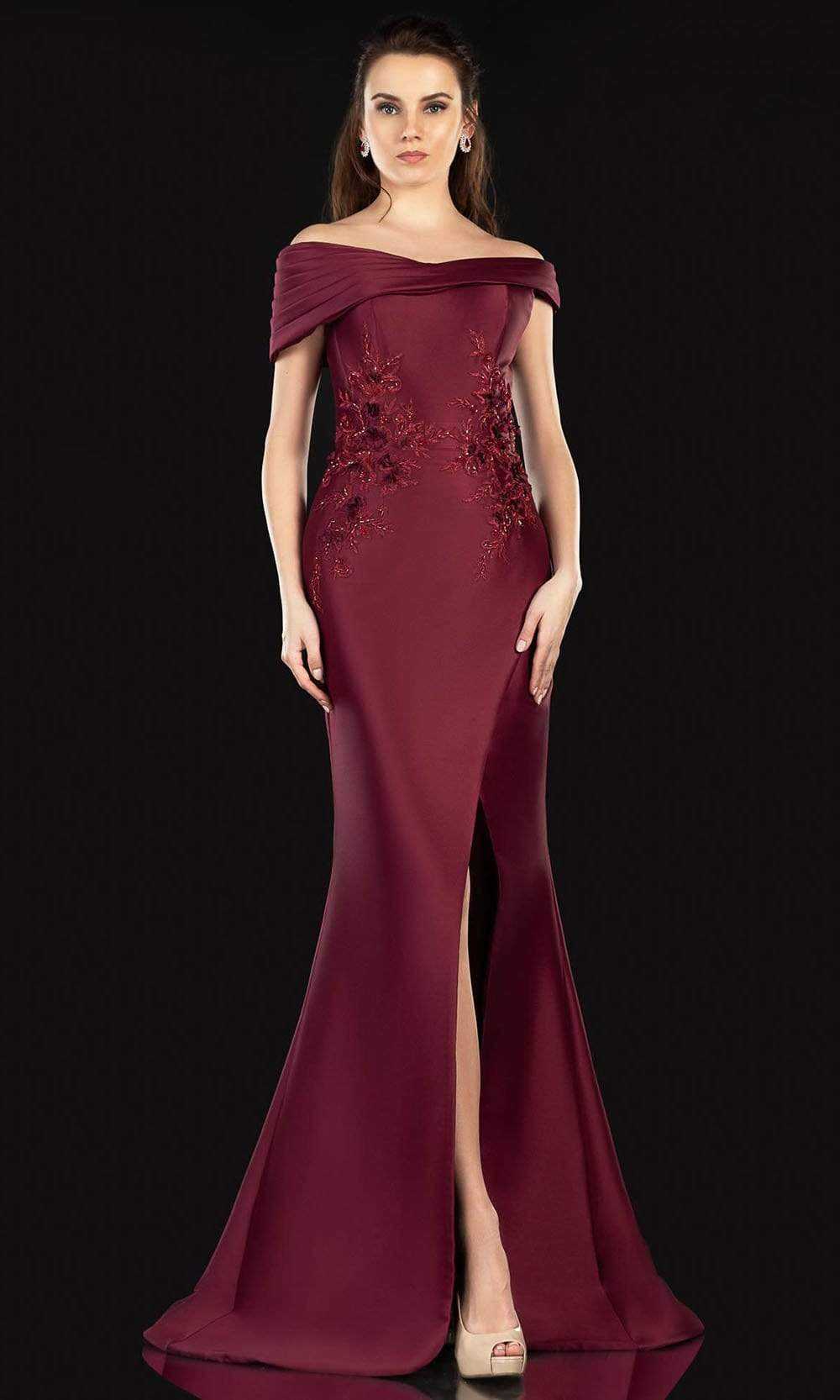 Terani Couture, Terani Couture - 2021M2991 Lace Applique Off Shoulder Mikado Gown