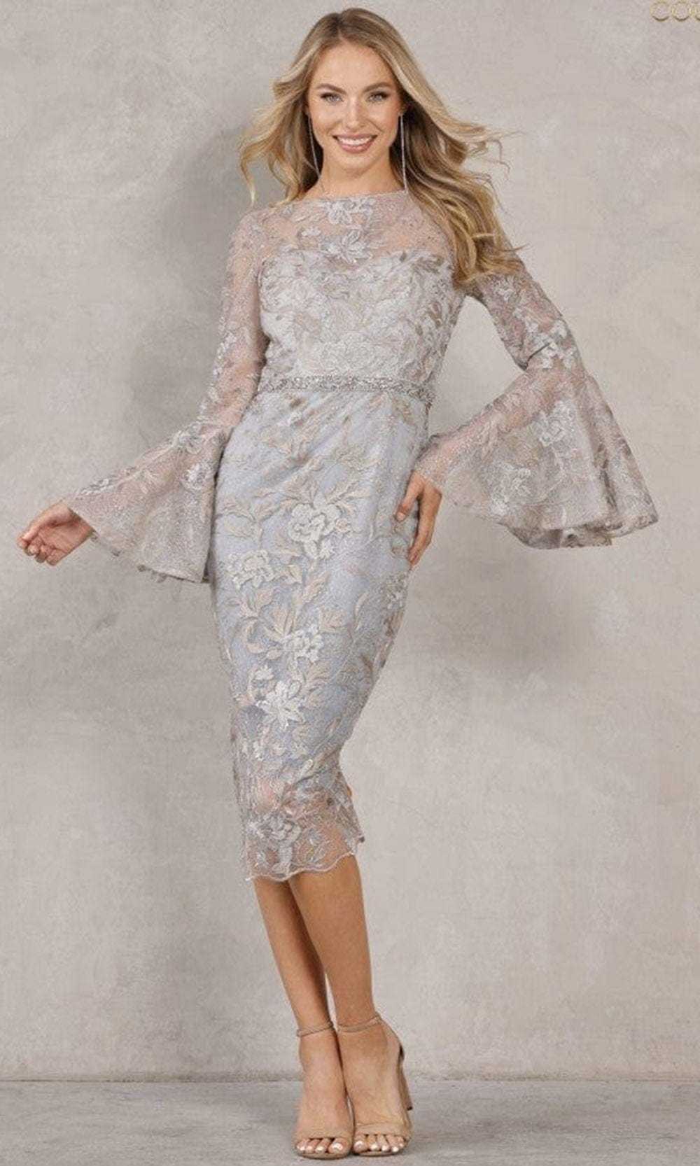 Terani Couture, Terani Couture - 2027C2708 Long Bell Sleeve Sheath Dress