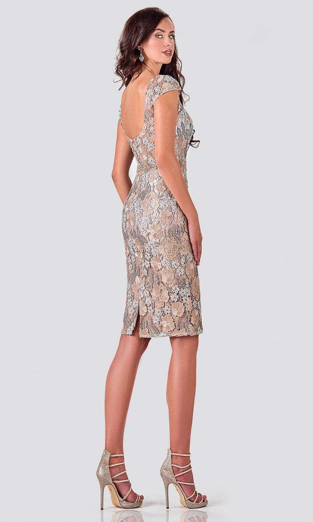 Terani Couture, Terani Couture - 2111C4559 Cap Sleeve Floral Lace Sheath Dress