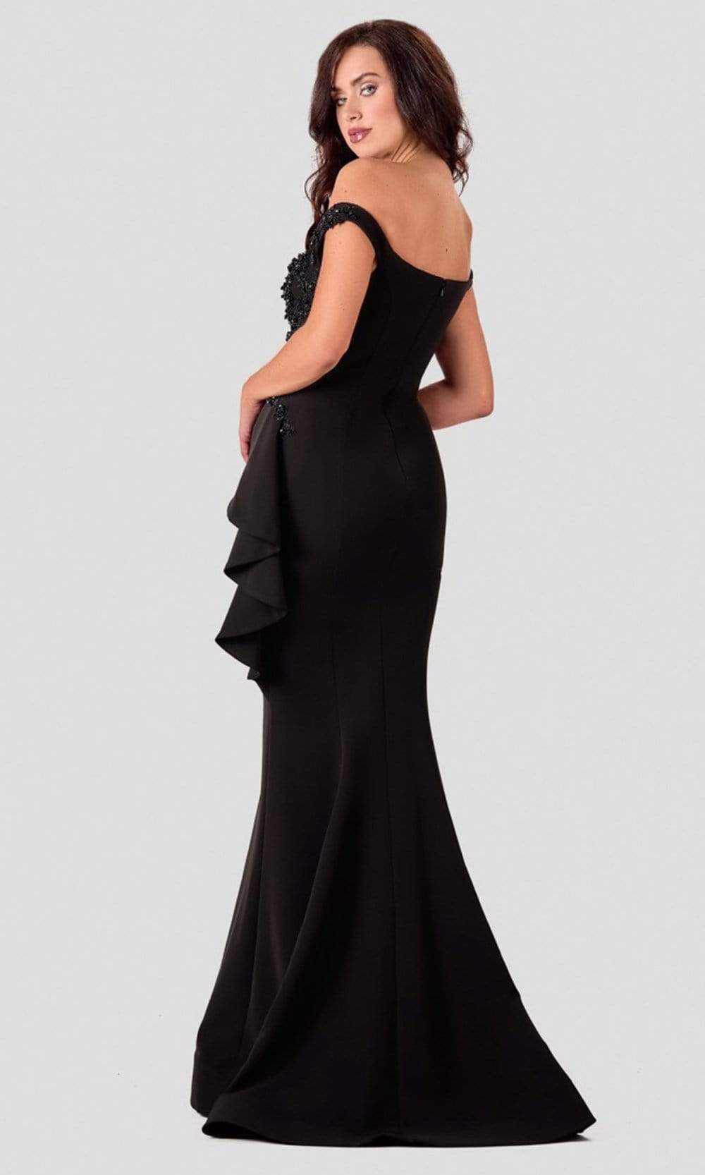 Terani Couture, Terani Couture - 2111E4732 Off-Shoulder Beaded Applique Trumpet Gown