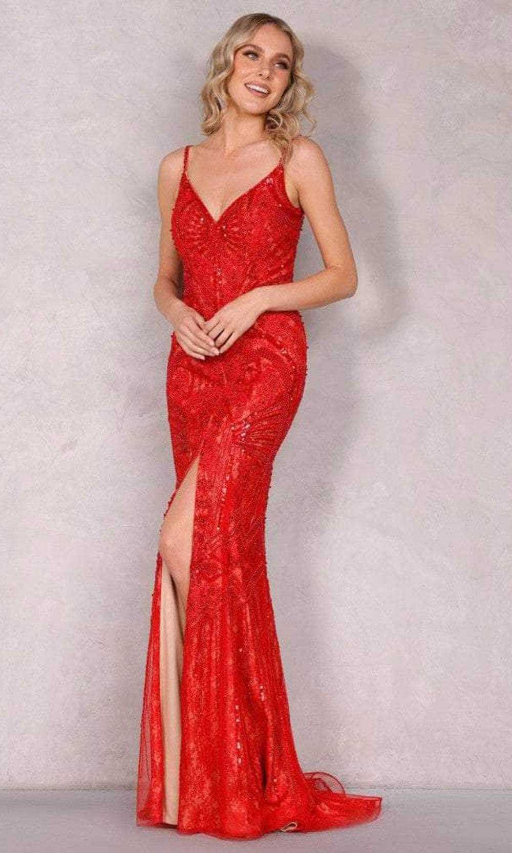 Terani Couture, Terani Couture 2111GL5056 - Beaded Deep V-Neck Evening Gown