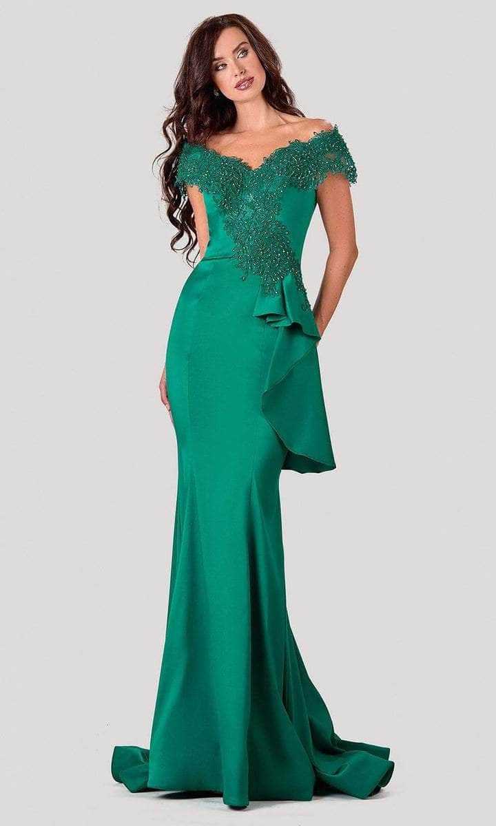Terani Couture, Terani Couture - 2111M5255 Embellished Off Shoulder Long Gown