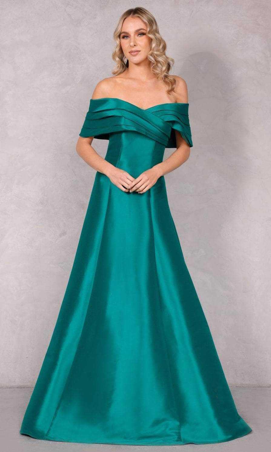 Terani Couture, Terani Couture 2112M5404 - Pleated Off Shoulder Prom Dress