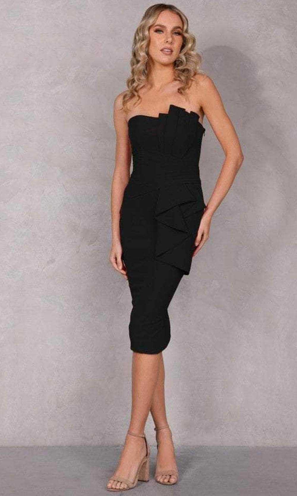 Terani Couture, Terani Couture 2221C0334 - Strapless Pleated Peplum Cocktail Dress