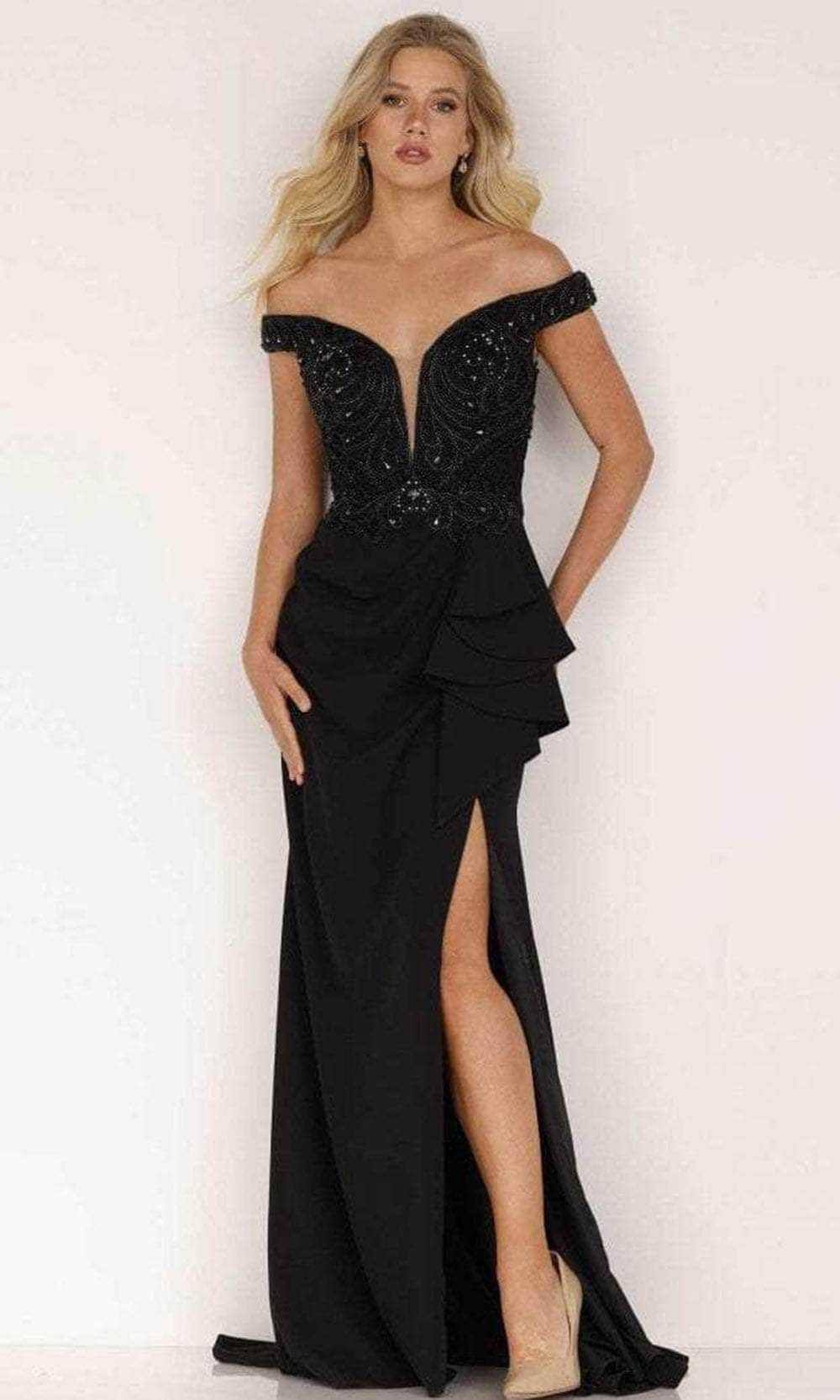 Terani Couture, Terani Couture 2221M0381 - Off Shoulder Evening Dress with Slit