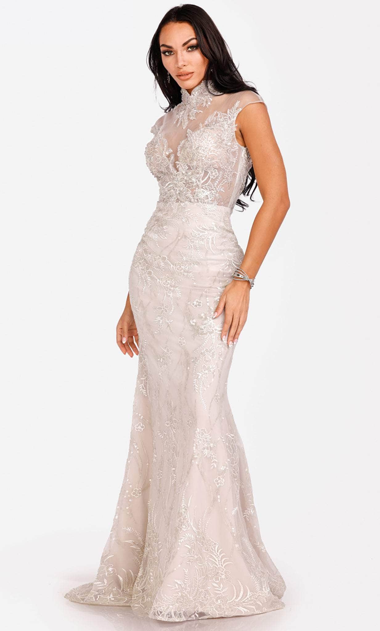 Terani Couture, Terani Couture 231E0257 - High Neck Lace Evening Gown