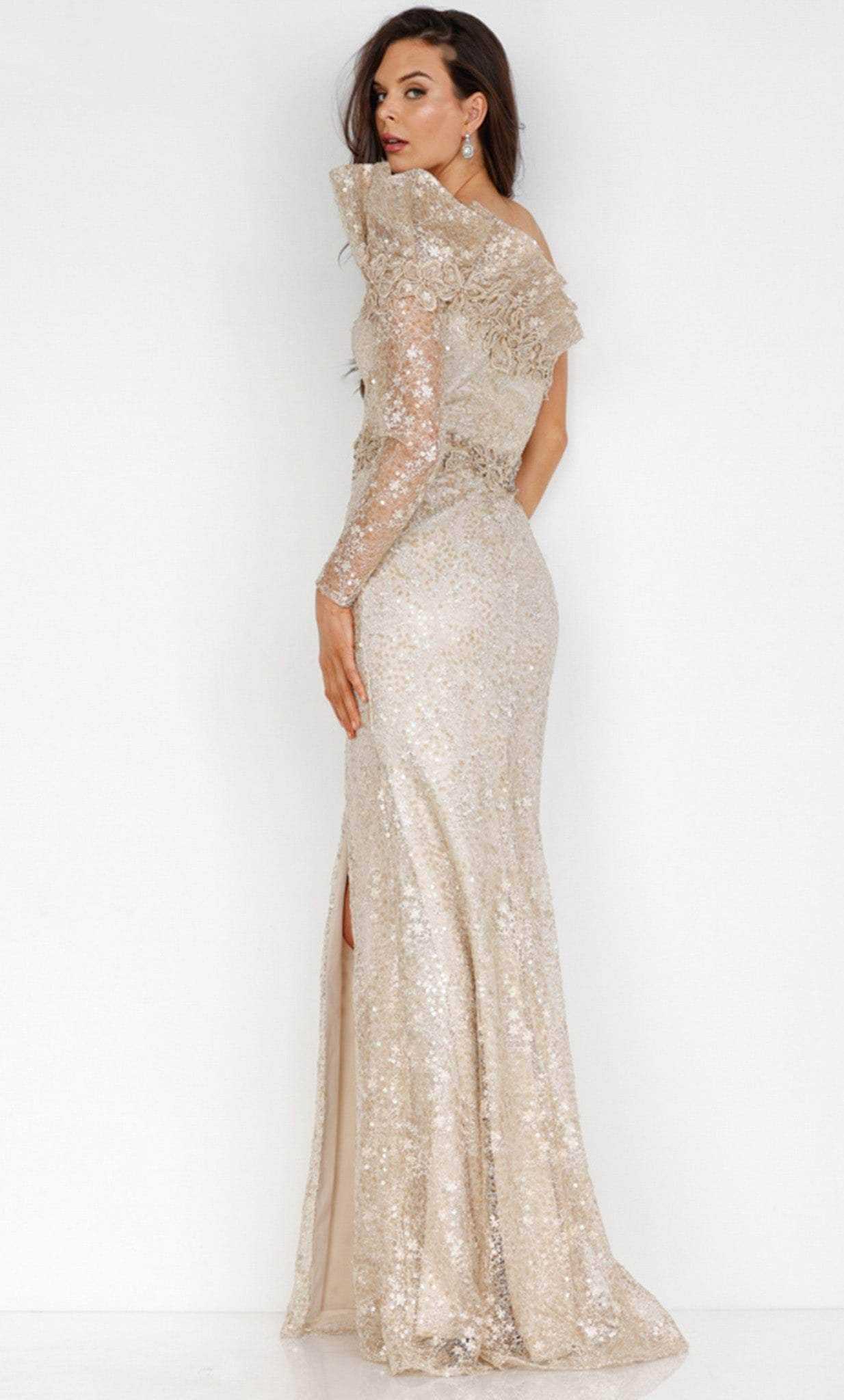 Terani Couture, Terani Couture 231E0276 - One-Sleeve Ruffled Detail Prom Dress