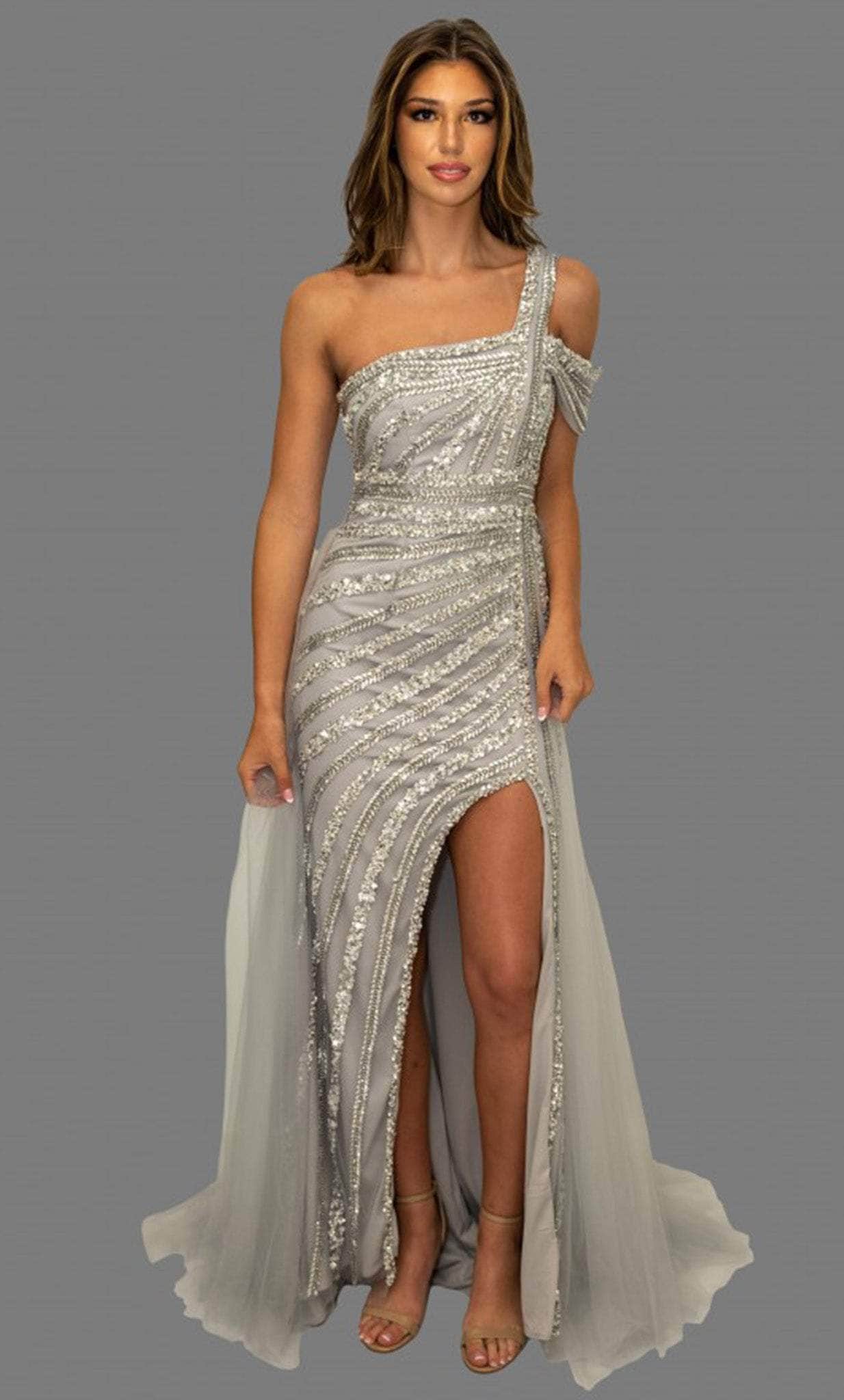 Terani Couture, Terani Couture 231GL0376 - One-Sleeve Sequin Embellished Prom Dress